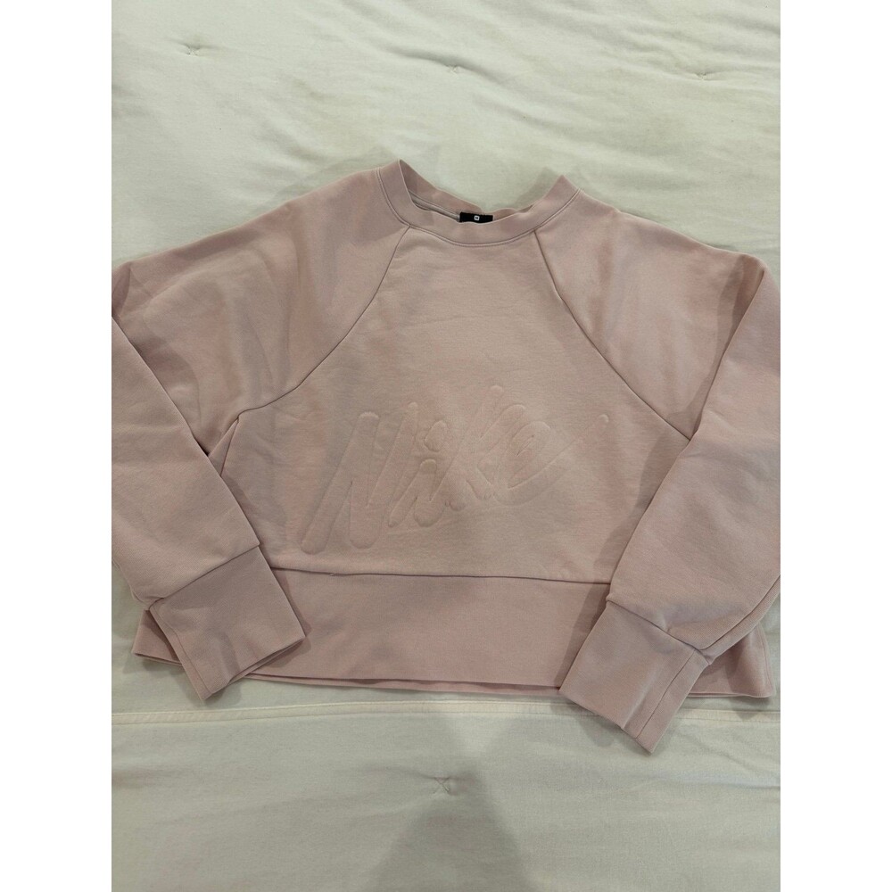 Nike Dri-FIT Get Fit Lux Cropped Sweatshirt Pink Embossed Logo Crewneck Medium